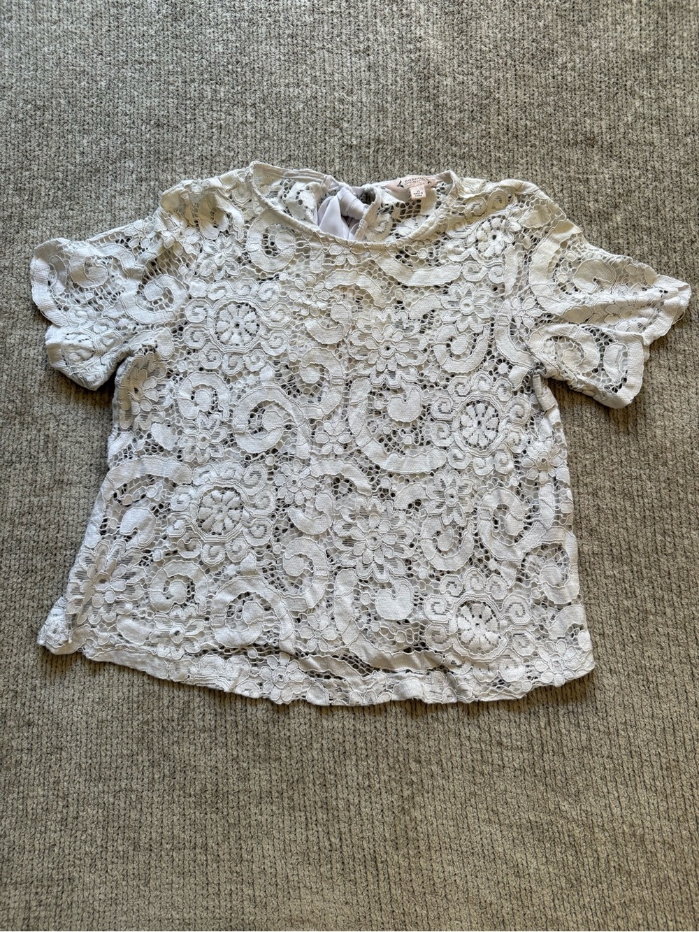 Nanette Lepore White Floral Lace Sheer Bow Back Blouse XS